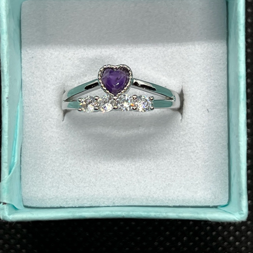 Genuine AMETHYST small heart adjustable ring